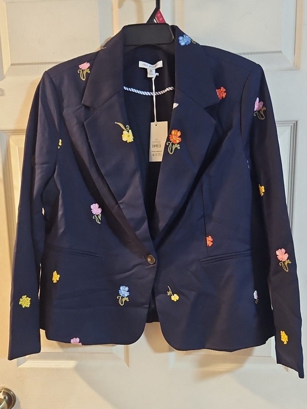 Free Assembly Embroidered Single Breasted Blazer: NAVY/FLORAL: NWT: XXL (20)